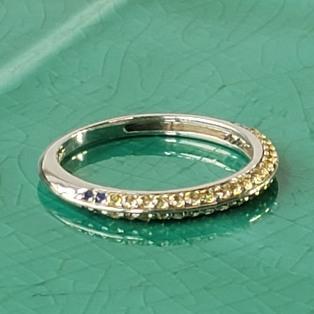 Yellow & Blue Sapphire Unisex Pinky ring in 925 Gold Plated Sterling Silver Sz 6 - Picture 9 of 11